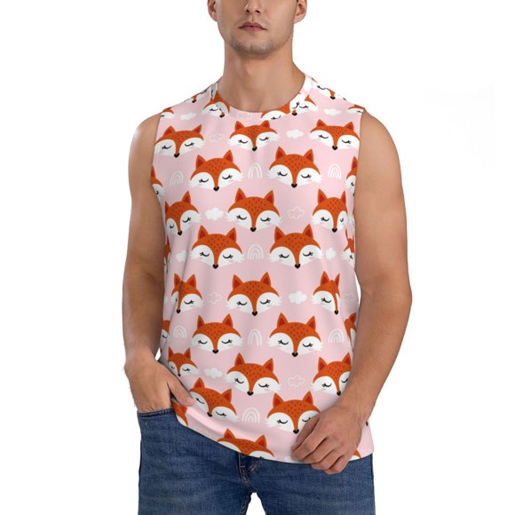 Fotbe cute fox pink Men's Camiseta sin Mangas Estampada para Hombres, Playera Casual para Gimnasio, Entrenamiento, Playa-X-Large