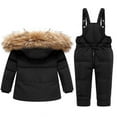 thumbnail image 3 of Letdown Toddler Baby Boys Girls Winter Puffer Snowsuit Clothes - Long Sleeve Hooded Jackets with Snow Bibs Sets 2PCS (#01-Black,2-3 Years), 3 of 5