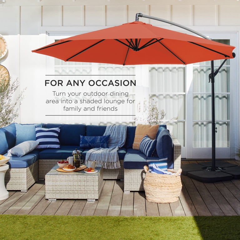 best choice products 10ft offset hanging outdoor market patio umbrella w/Easy Tilt Adjustment, Polyester Shade, 8 Ribs for Backyard, Poolside, Lawn and Garden Enjoy 79 square feet of shade which means more room between you Best Choice Products 10ft 360°