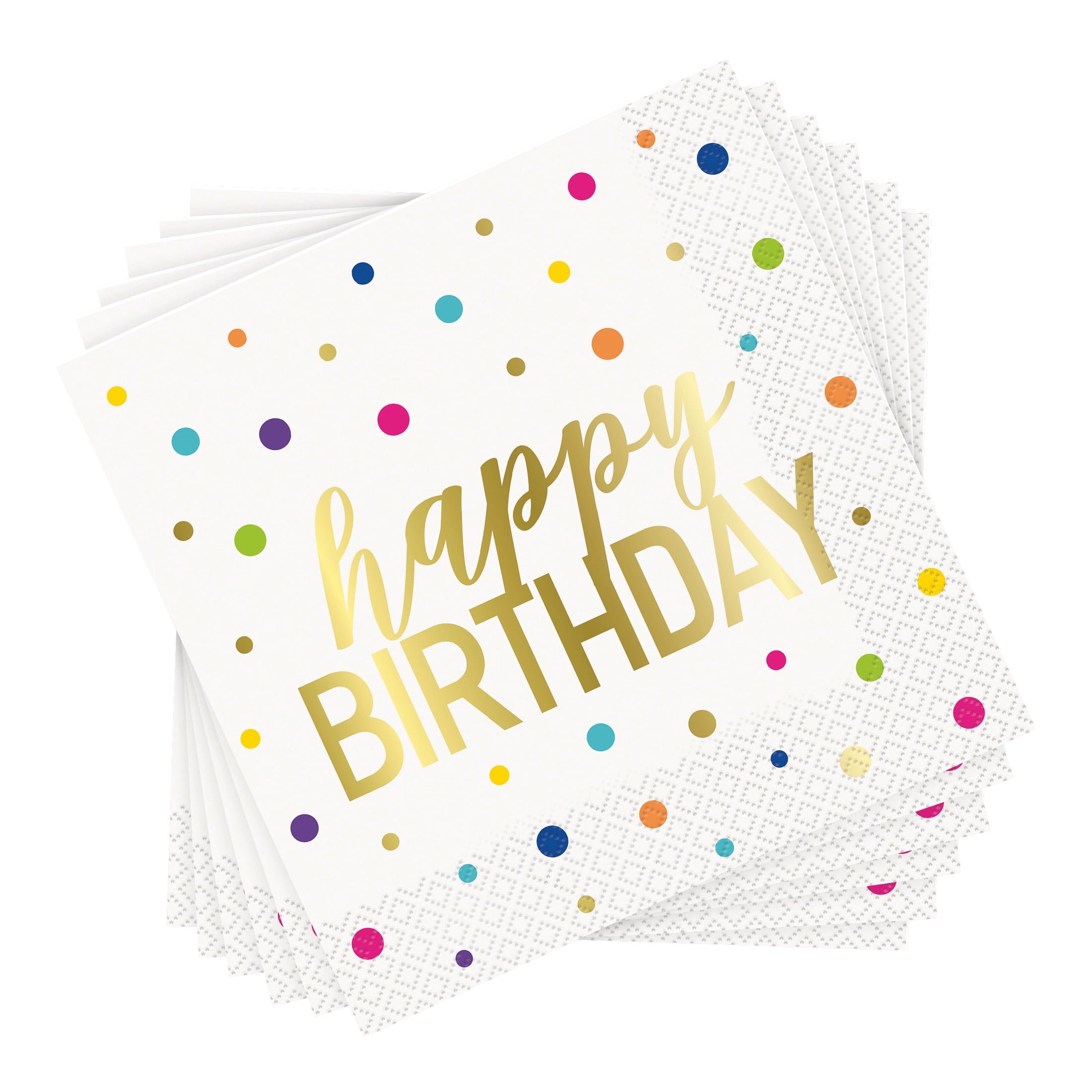 20 Count 6.5IN x 6.5IN Disposable Gold and White Happy Birthday Paper Napkins by Way To Celebrate