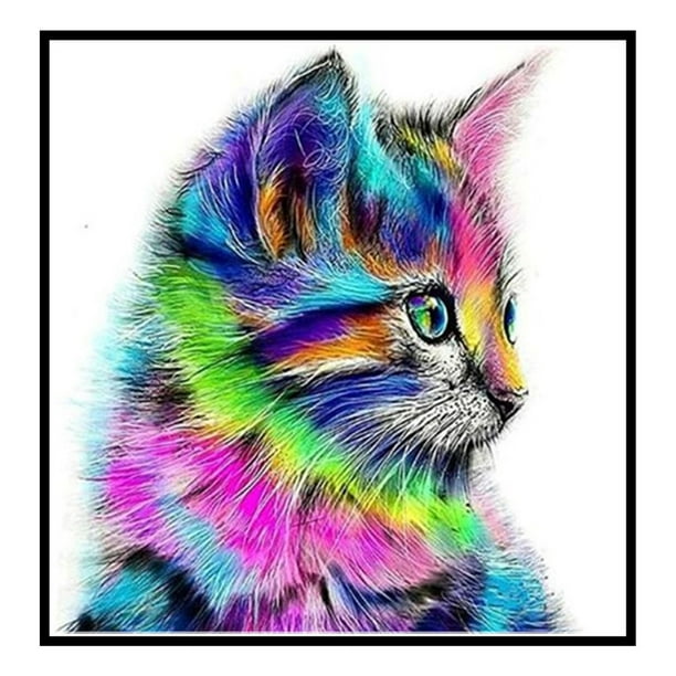Pintura de diamantes de imitación de gato 5D, multiusos, colores vibrantes, lindo gato, pintura de diamantes de imitación DIY para regalos del hogar Yu200