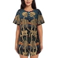 thumbnail image 1 of Fotbe Romantic Skeletons Under Moon Conjunto de Pijama Estampado para Mujer, 2 Piezas, Ropa de Dormir con Camiseta de Manga Corta y Shorts Suaves-Medium, 1 of 6
