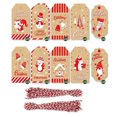 thumbnail image 1 of Etiquetas navideñas de papel kraft de estilo D100 piezas con cordón, etiquetas navideñas de papel kraft marrón, sello y etiqueta para envolver regalos de Navidad, 10 diseños para, 1 of 5