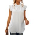 thumbnail image 3 of Blusa blanca con mangas cortas y ribete de volantes para mujer, informal pero elegante, talla M, dije de volantes de verano, 3 of 6