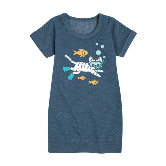 Instant Message - Snorkel Cat - Toddler & Youth Girls Fleece Dress