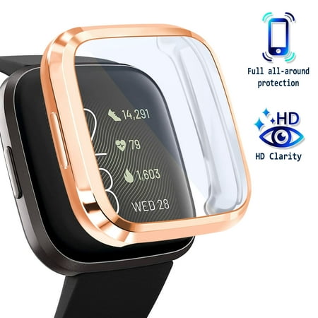 Screen Protector for Fitbit Versa 2 Smartwatch, with Soft TPU Rubber Protective Case All Around Shockproof Bumper Full Cover, Clear/Rose Gold by Insten