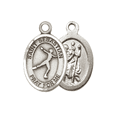 thumbnail image 2 of Small Pewter Saint Sebastian Figure Skating Medal Pendant on 18 Inch Rhodium Plated Lite Curb Brass Chain with Lobster Claw Clasp, Catholic Religious Necklace - Made in USA- Velvet Gift Box, 2 of 6