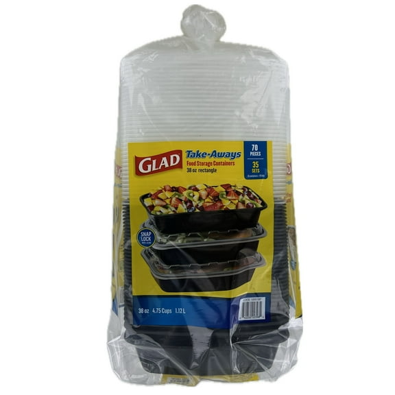 Glad Take-Aways Food Storage Containers with Lids, 38 Ounce (35 Count)