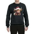thumbnail image 2 of Wild Bobby Cute Fluffy Christmas Cow with Santa Hat, Cute Christmas Design. Unisex Sweater Crewneck Sweatshirt, 2 of 5