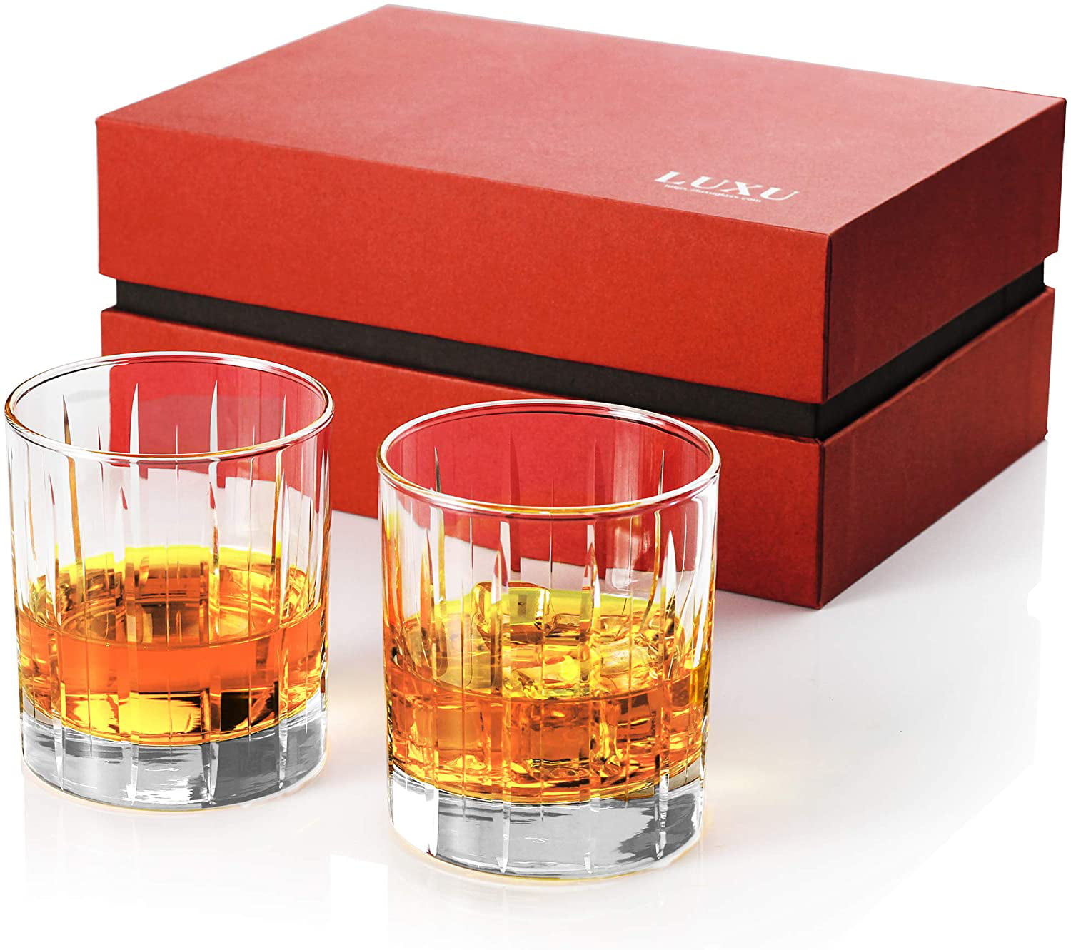 Set of 2 Modern Contemporary Wide Base Curved Cognac Whisky Glass Tumblers 