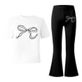 thumbnail image 5 of 2 Piece Sets for Girls Short Sleeve Bow T-Shirt Top and Flared Pants Sets Girls Spring Outfits Size 5-6 Years Girls Clothes, 5 of 5