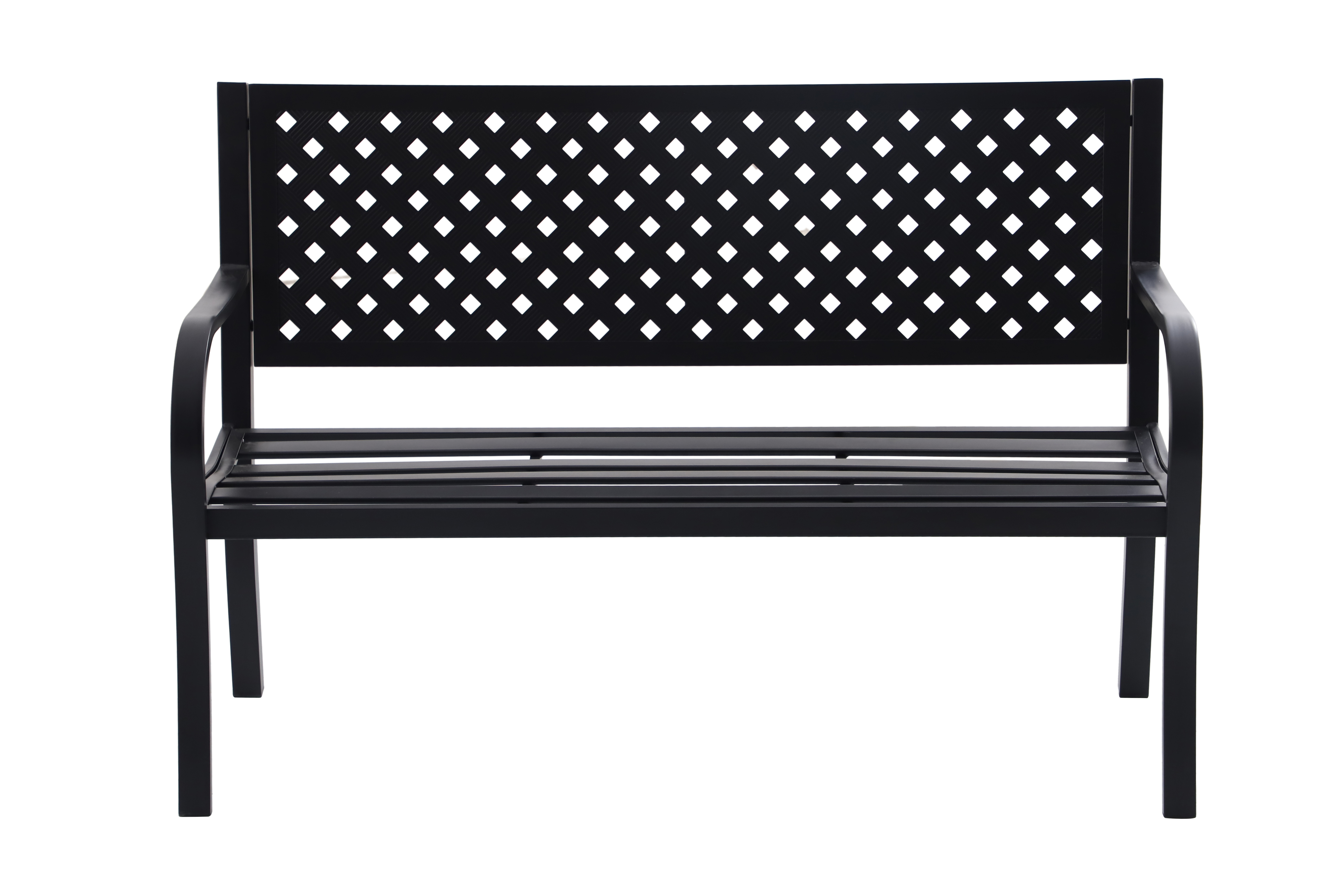 Mainstays Lattice High Back Slat Seat Steel Garden Bench, Black - image 3 of 12