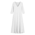 thumbnail image 7 of Lenago Plus Size Summer Dresses for Women Women's V-Neck Solid-Color Casual Long-Sleeved Short Dress White L, 7 of 7