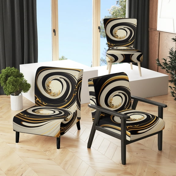 Designart "Metallic Swirling Blend I" Black Swirl Upholstered Accent Chair - Modern Arm Chair For Bedroom