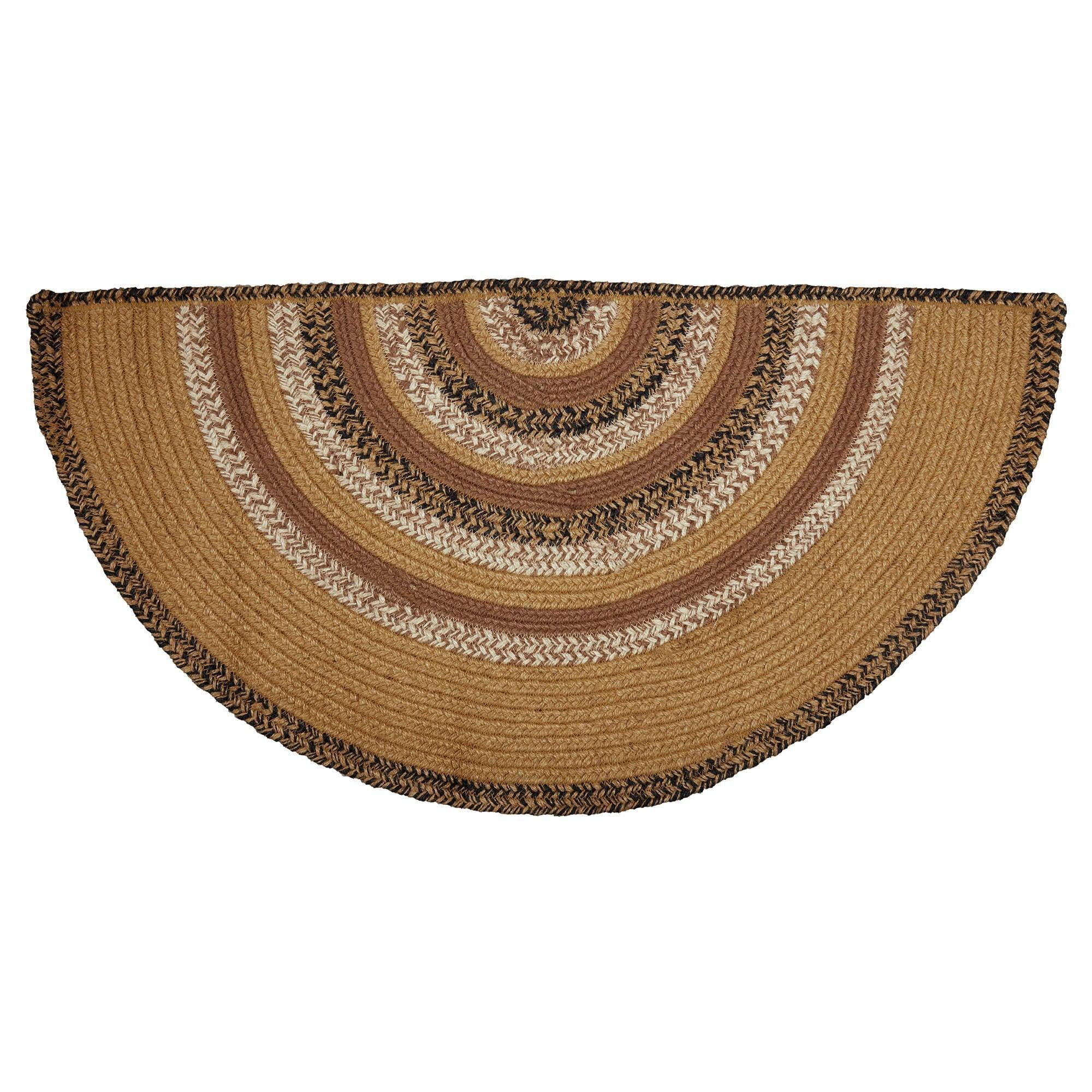 VHC Brands Kettle Grove Primitive Jute Tan Accent Rug Half Circle Stencil Stars w/Floor Pad 16.5"x33"
