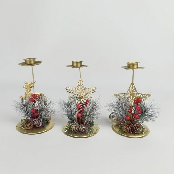 3 Pack Candelabros de Navidad Reno Dorado Copo de Nieve Estrella Decoración para Centro de Mesa Cónico Adornos Festivos