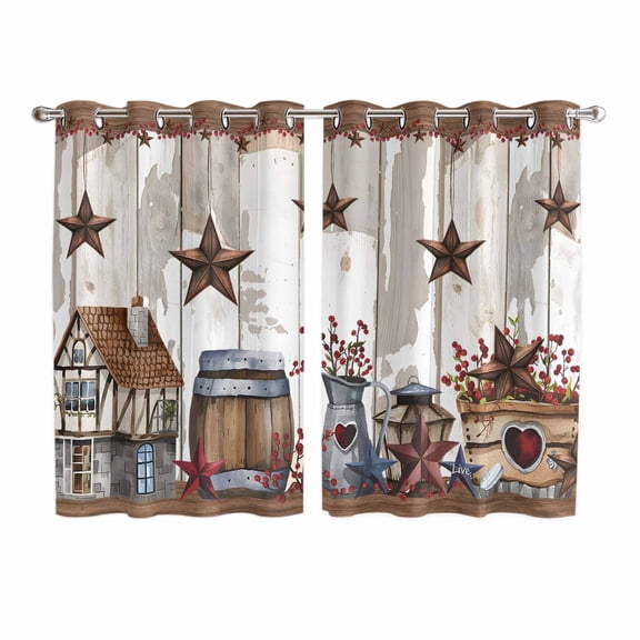 Farmhouse Kitchen Curtains 72 Inch Length, Western Texas Star American Country Berry Grommet Top Bedroom Living Room Curtains, Light Filtering Cafe Curtain Drapes 2 Panels Set 104''x72''