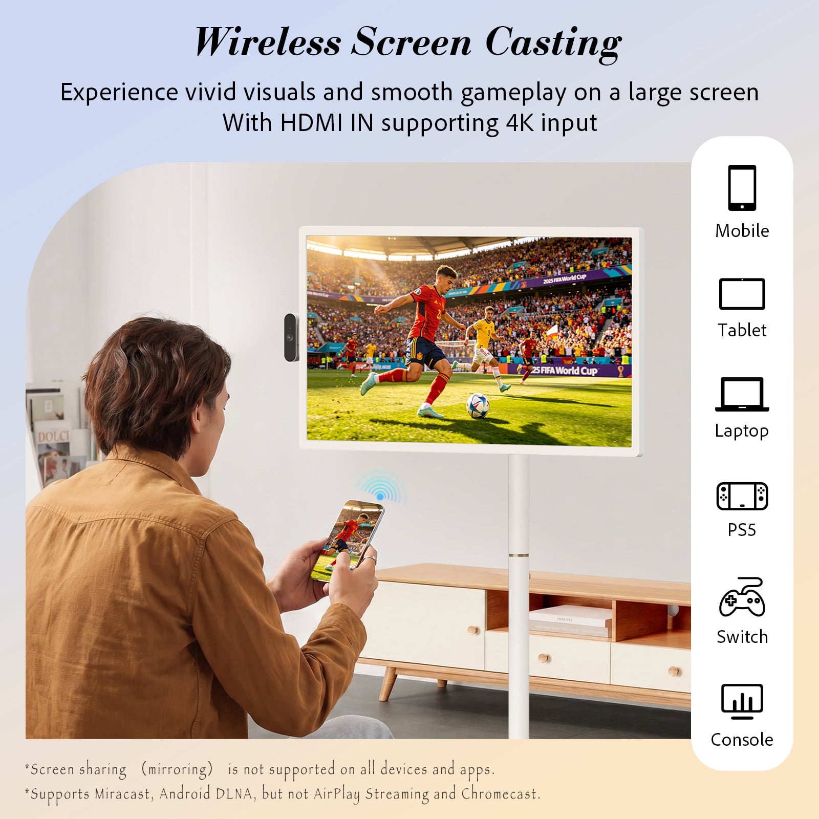 ApoloSign 32" 4K UHD Smart Portable TV with Android 16, 2nd Gen Moveable Touchscreen Monitor on Wheels, 256GB Storage, Built-in 15000mAh Battery, 8MP Camera, Smart Screen for Home & Kitchen