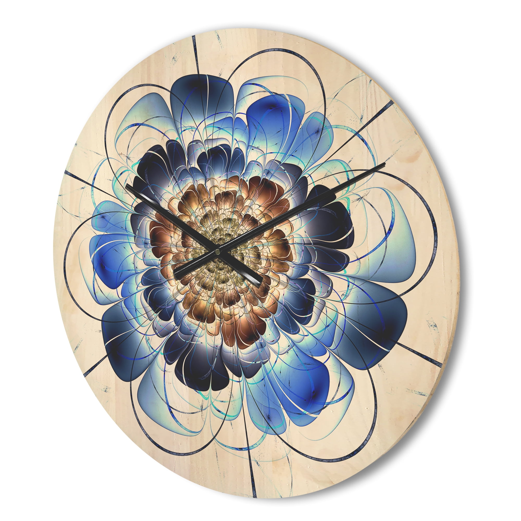 Designart 'Fractal Dark Blue Flower' Modern Wood Wall Clock