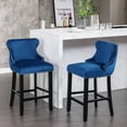thumbnail image 2 of Counter Height Bar Stools Set of 2, Wing-Back Bar Chairs with Button Tufted Decoration and Wooden Legs, Upholstered Island Chairs with Footrest for Kitchen Island, Blue, 2 of 9