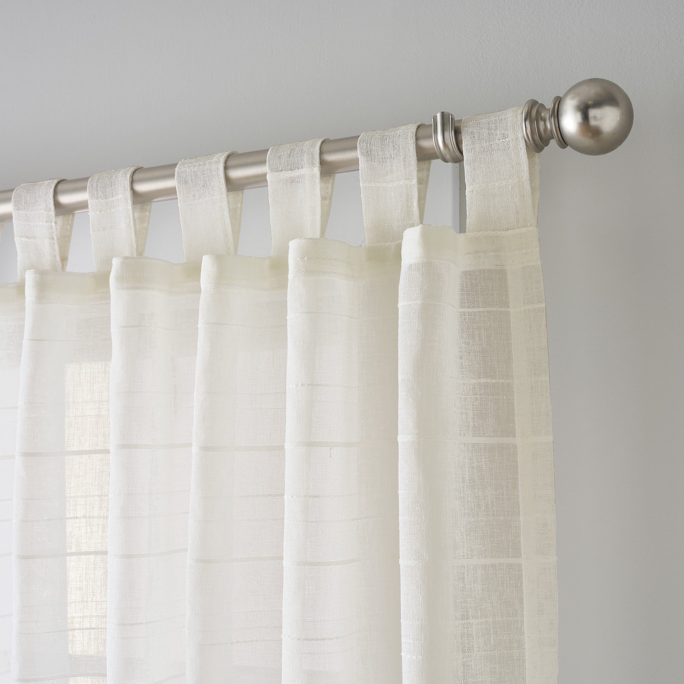 Mainstays Woven Stripe Sheer Tab Top Curtain, Single Panel, Beige, 50" W x 63" L