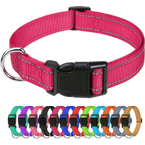 Reflective Dog Collar, Soft Neoprene Padded Nylon Pet Collar with Quick-Release Buckle, Adjustable for Large Dogs,Hotpink,L