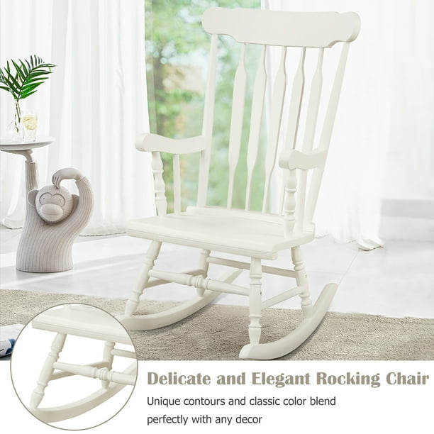 Costway Set of 2 Wood Rocking Chair Glossy Finish White Walmart