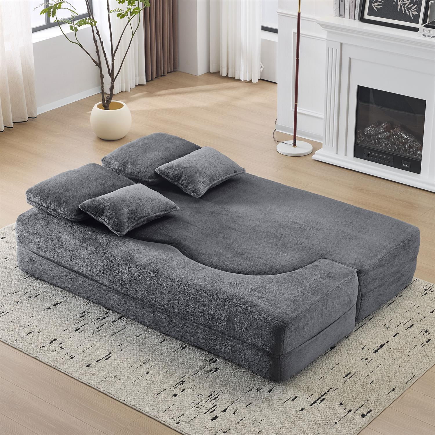 Demi Bonn 78" Foldable Sofa Bed, Chenille Futon Couch, High-Density Foam Convertible Sleeper Sofa for Living Room, Guest Room, Bedroom, Gray