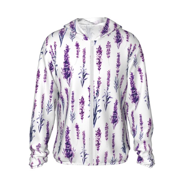 Fotbe Lavender Flowers Chaqueta con Protección Solar UPF 50+ para Hombre y Mujer, Camisa con Capucha y Bolsillos-Small