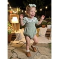 thumbnail image 6 of Aojekbee Baby Girl Summer Romper Fashionable Flower Trim Short Bubble Sleeve Smocked Jumpsuit with Headband, 6 of 9