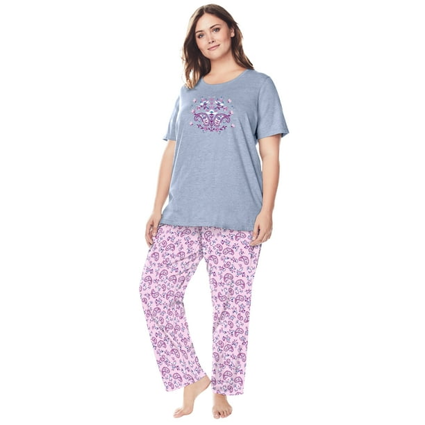 Dreams & Co. Women's Plus Size Graphic Tee PJ Set Pajamas