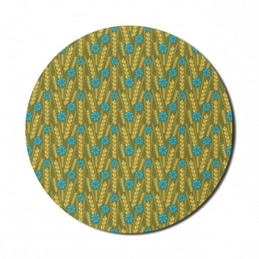 Yellow and Blue Mouse Pad for Computers, Agriculture Theme Wheat and Cornflower Blossom Autumn Harvest, Round Non-Slip Thick Rubber Modern Mousepad, 8" Round, Earth Yellow and Aqua, by Ambesonne