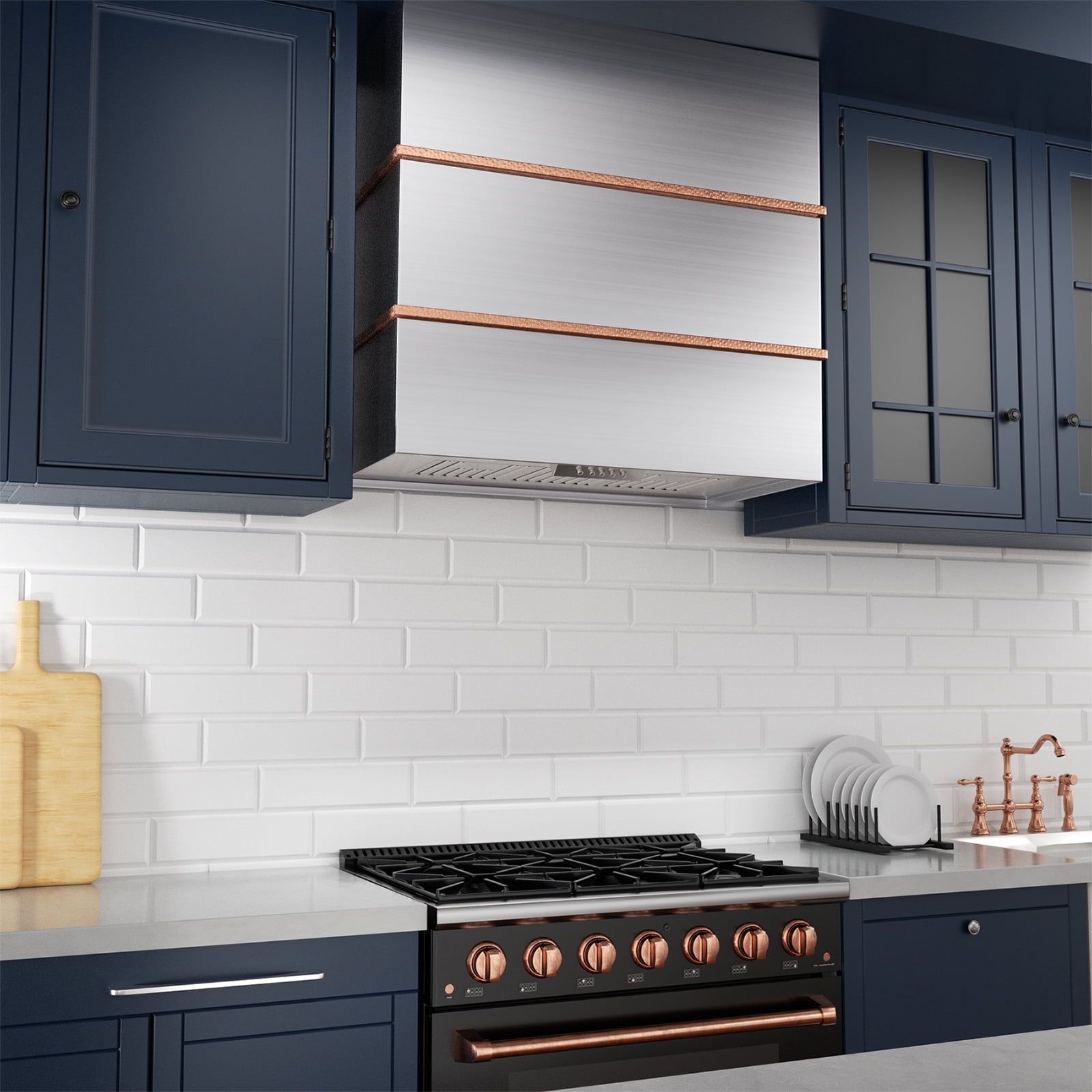 Akicon 30 inch Kitchen Range Hood with 600 CFM, Stainless steel Range Hood, Wall Mounted Range Hood, 3 Speed Fan with LED Light, Powerful Vent Motor, Brushed Stainless with Copper