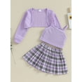 thumbnail image 2 of Lamuusaa Kids Girl 3 Piece Outfit Waffle Camisole and Plaid Pleated Skirt Long Sleeves Cardigan Set for Toddler Summer Clothes, 2 of 8