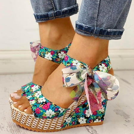 

Womens Summer Trends!AXXD Slipper Solid Bandage Sandals Slope Heel Beach Shoes For Sister New Arrival Size 4.5