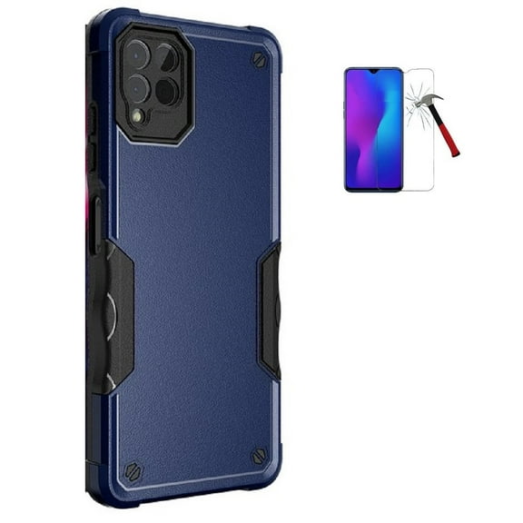 Tommulti Phone Case for T-Mobile Revvl 6 Pro 5G, Dual layer Hard Cover Case with Tempered Glass (Blue)