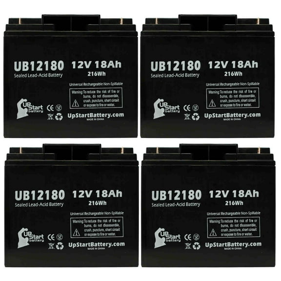 4x Pack - Compatible Merits Health Products PIONEER 2 Battery - Replacement UB12180 Universal Sealed Lead Acid Battery (12V, 18Ah, 18000mAh, T4 Terminal, AGM, SLA)