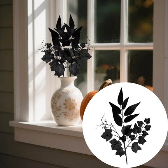 huayou Halloween Foliage Stem, Black Artificial Leaf Spray For Vase Filling, Gothic Scene Layout, Indoor Space Arrangement, 19.69 X 11.81 inch