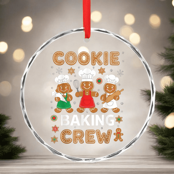Cookie Baking Crew Christmas Gingerbread Family T-S CIRCLE GLASS ORNAMENT Home Decor