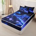 thumbnail image 2 of Homewish Glowing Starry Blue Dragon Zipper Twin Comforter Sets with Fitted Sheet and 2 Pillowcases For Boys And Girls,Blue Cosmic Fantasy Zipper Bedding Set,Black Reversible,4 Pieces, 2 of 7