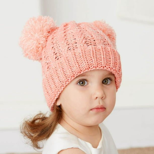 Gorros para bebé niña Gorro de punto Gorro de invierno para bebé Gorro lindo con pompones para bebé Gorro para niñas y niños Gorro grueso y cálido para niños pequeños, de 1 a 5 años, 1 unidad rosa)