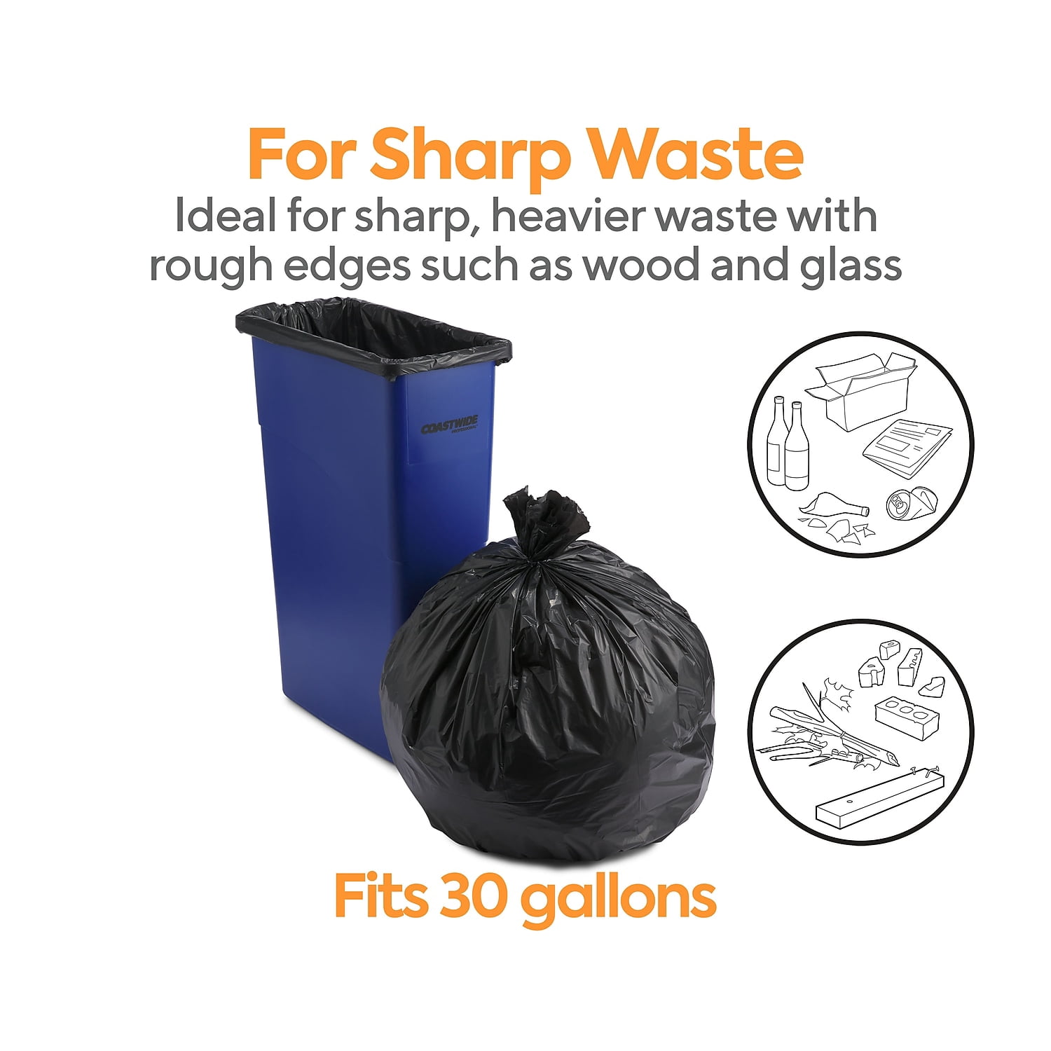 Staples Coastwide Professional 20-30 Gallon Trash Bag 30" x 36" Low Density 1.35 mil Black 150