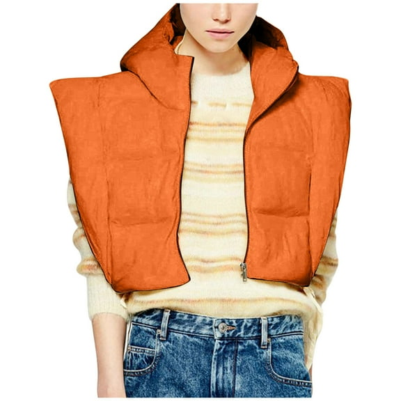 Sexlip Puffer Vest Women Cropped Hooded Zip Up Quilted Sleeveless Jackets 2025 Fall Lightweight Coat Comfy Fashion Vest Orange L