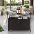 thumbnail image 2 of Outdoor Bar Table With Lockable Wheels, Steel Top & Wicker Cabinet Ideal For Garden, Poolside & Backyard Entertaining, 2 of 8