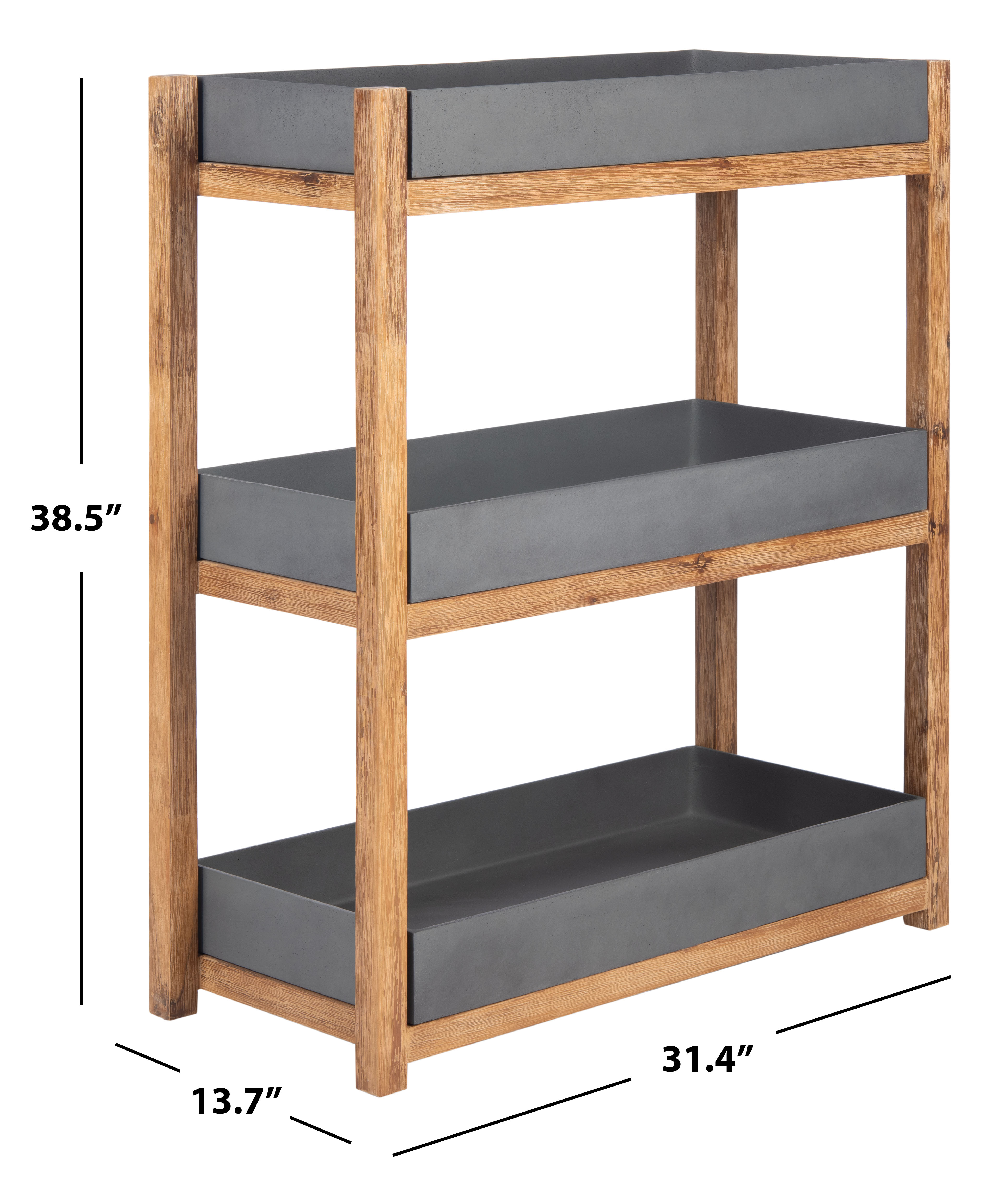 SAFAVIEH Semli Outdoor Patio 3 Tier Shelf, Natural/Grey