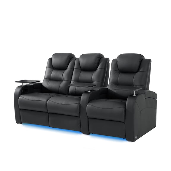 comfiroom Leather Home Theater Seating Seats, Simple Style Dual Power Electric Headrest Game Seats Movie Theater Chairs Top Grain Leather Theater Recliner Sofa (Black, Row of 3 Loveseat Left)