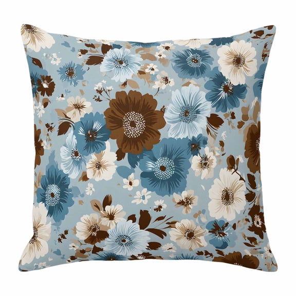 Throw Pillow Covers, Farmhouse Floral 24x24 Pillow Covers for Couch/Sofa/Bed, White Blue Brown Flowers Pastoral Pants Decorative Square Linen Cushion Pillowcase for Home Decor