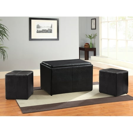 Moroccan Style Ottoman Lifestyle Solutions Isabel Bench Three Piece Set with Two Ottomans, Tray & Storage, Java ()