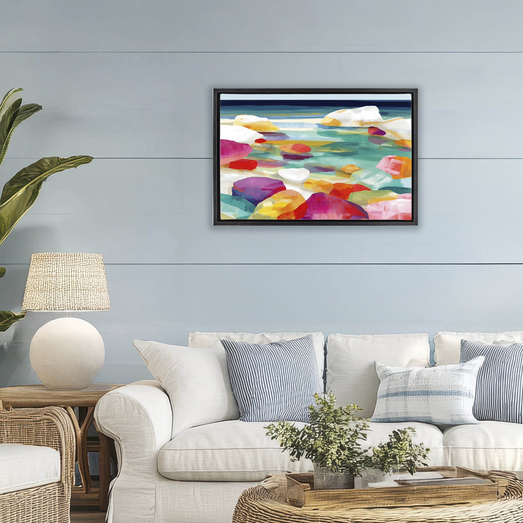 Stupell Industries Vivid Stones By The Shore Black Framed Floater Canvas Wall Art, design by Chromatic Storm Studio