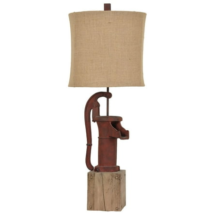 Antique Pump 34 Inch Table Lamp Rustic Red And Wood Antique Pump 34 Inch Table Lamp Rustic Red And Wood